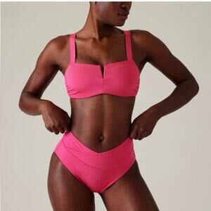 Athleta Bikini Set Square Neck V Top & High Waist Crossover Bikini Bottom Sz XS